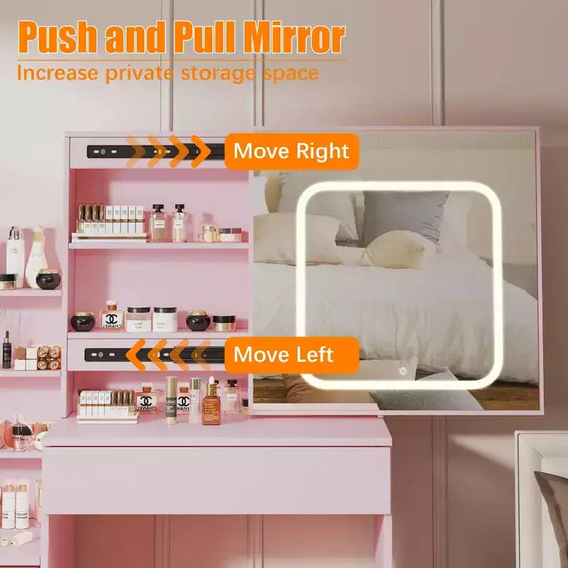 Coiffeuse avec lumières LED, Coiffeuse de maquillage avec miroir coulissant éclairé