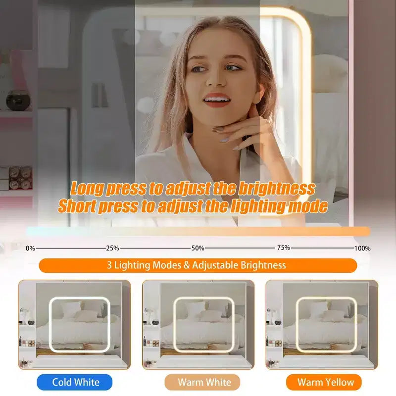 Coiffeuse avec lumières LED, Coiffeuse de maquillage avec miroir coulissant éclairé