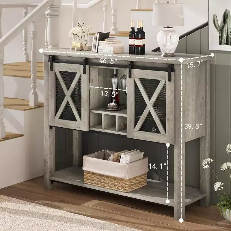 Meuble de Bar à Café et Cave à Vin de Ferme avec Portes Coulissantes Rustiques - Buffet Rustique