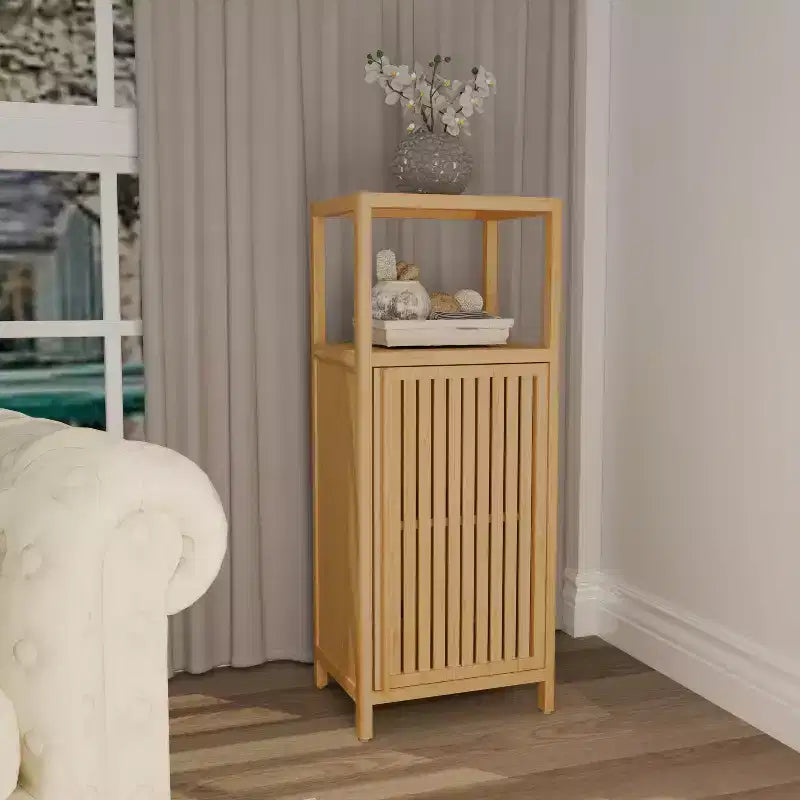 Meuble de rangement moderne en bambou 41 avec porte et étagère