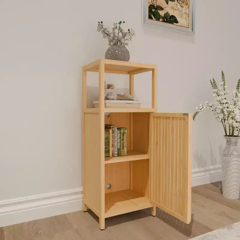 Meuble de rangement moderne en bambou 41 avec porte et étagère