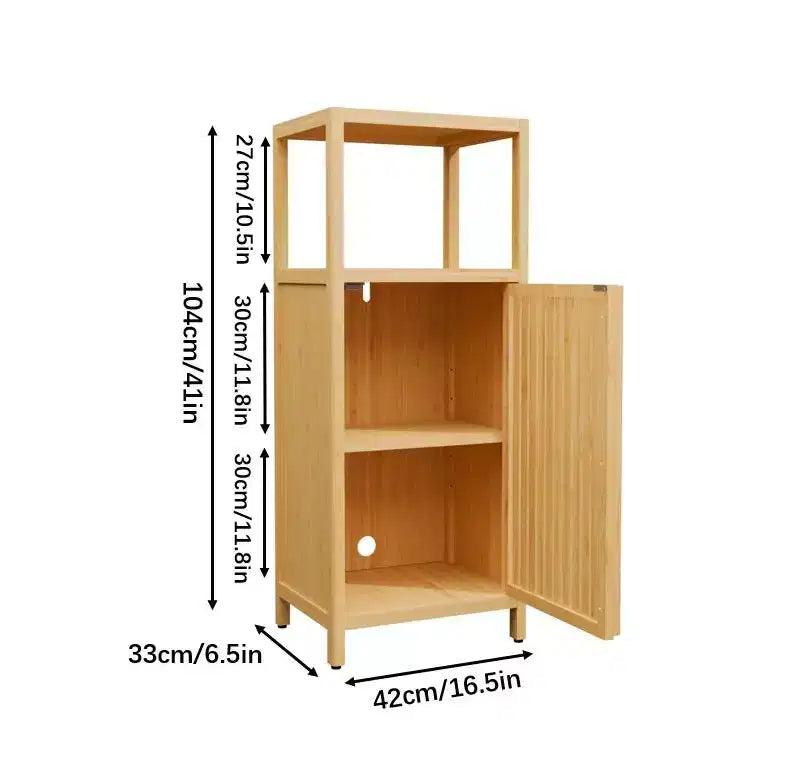 Meuble de rangement moderne en bambou 41 avec porte et étagère