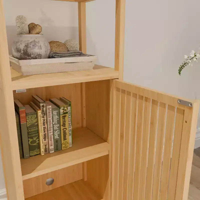 Meuble de rangement moderne en bambou 41 avec porte et étagère