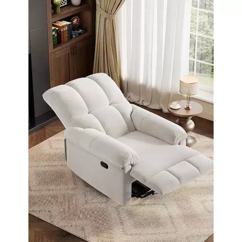 Fauteuil inclinable, pivotant et à bascule, rembourrage en chenille surpiqué, accoudoirs matelassés