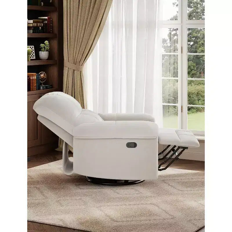 Fauteuil inclinable, pivotant et à bascule, rembourrage en chenille surpiqué, accoudoirs matelassés