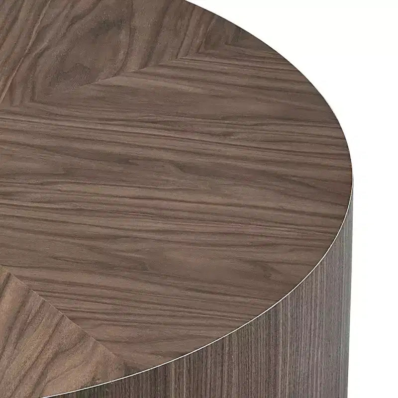 Table basse ronde en bois, table basse de salon avec base robuste en forme de tambour