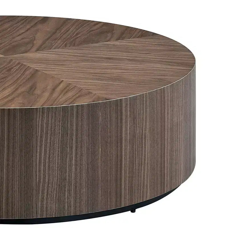 Table basse ronde en bois, table basse de salon avec base robuste en forme de tambour
