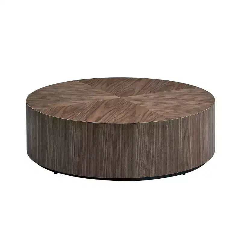 Table basse ronde en bois, table basse de salon avec base robuste en forme de tambour