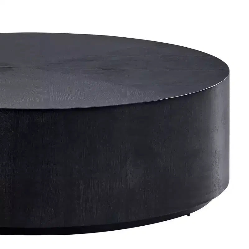 Table basse ronde en bois, table basse de salon avec base robuste en forme de tambour