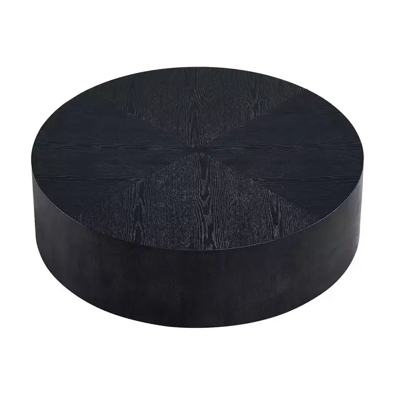 Table basse ronde en bois, table basse de salon avec base robuste en forme de tambour