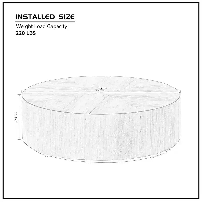 Table basse ronde en bois, table basse de salon avec base robuste en forme de tambour