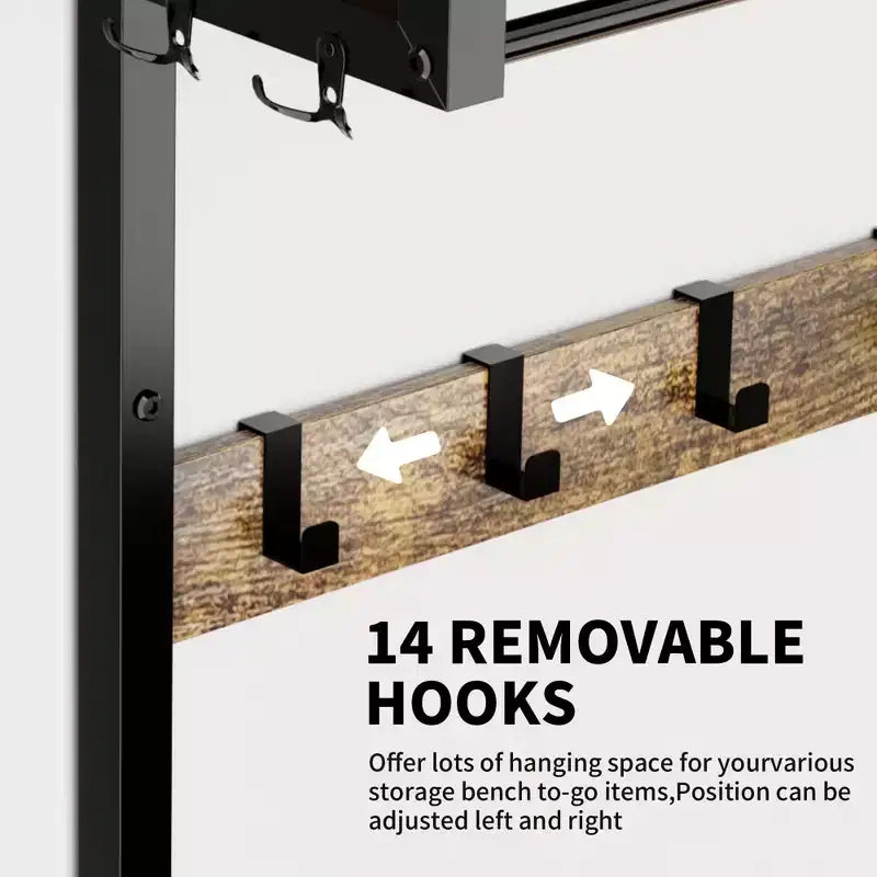 Porte-manteau avec 2 tiroirs mobiles, étagères de rangement pour chaussures et tringles à vêtements