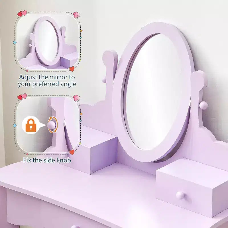 Coiffeuse pour enfants avec miroir réglable, table de jeu de simulation pour enfant, chaise et accessoires de maquillage
