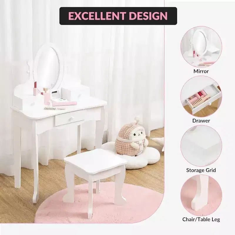 Coiffeuse pour enfants avec miroir réglable, table de jeu de simulation pour enfant, chaise et accessoires de maquillage
