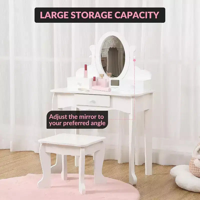 Coiffeuse pour enfants avec miroir réglable, table de jeu de simulation pour enfant, chaise et accessoires de maquillage
