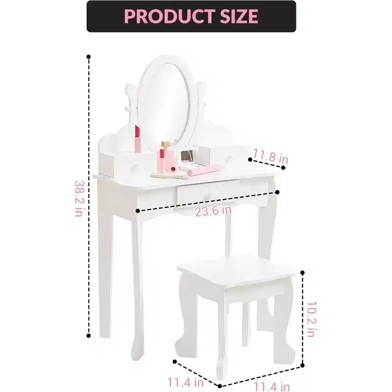 Coiffeuse pour enfants avec miroir réglable, table de jeu de simulation pour enfant, chaise et accessoires de maquillage