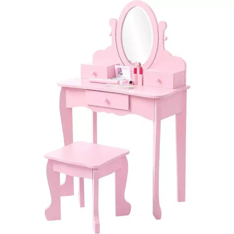 Coiffeuse pour enfants avec miroir réglable, table de jeu de simulation pour enfant, chaise et accessoires de maquillage