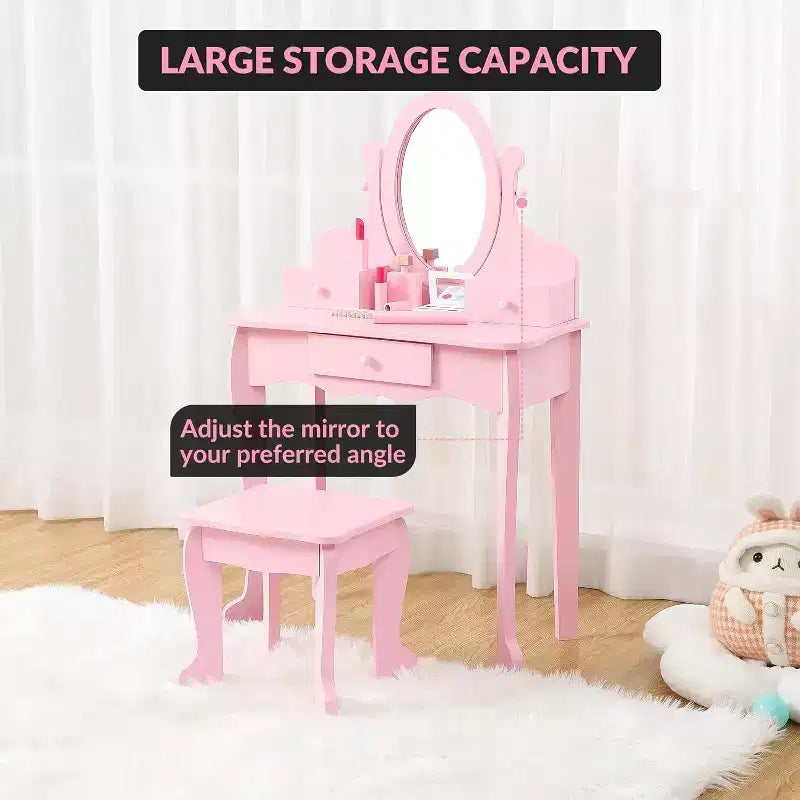 Coiffeuse pour enfants avec miroir réglable, table de jeu de simulation pour enfant, chaise et accessoires de maquillage