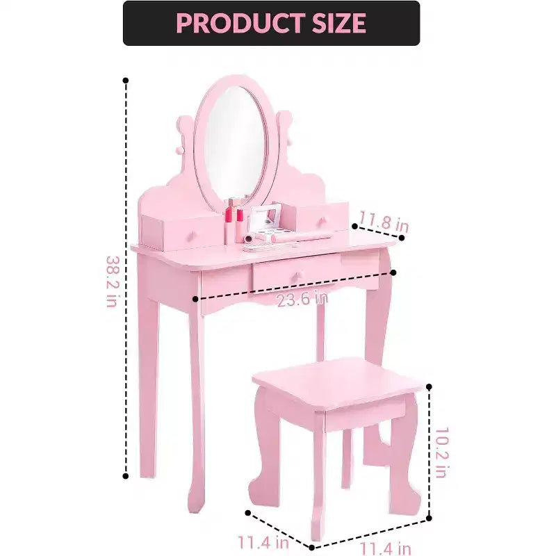 Coiffeuse pour enfants avec miroir réglable, table de jeu de simulation pour enfant, chaise et accessoires de maquillage