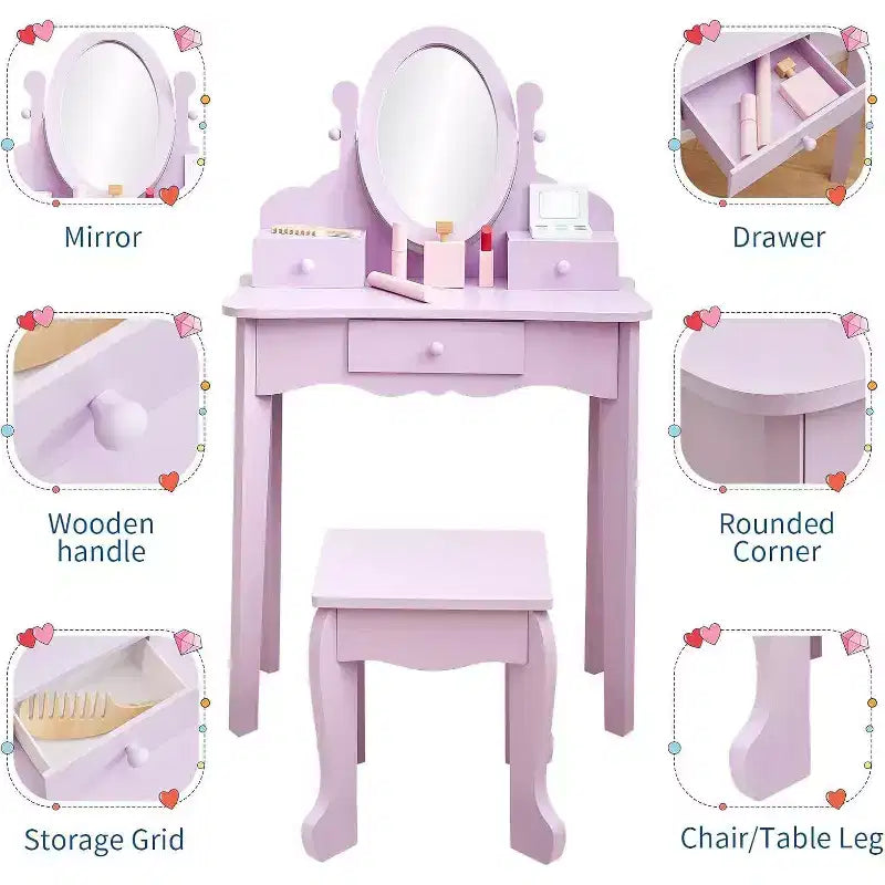Coiffeuse pour enfants avec miroir réglable, table de jeu de simulation pour enfant, chaise et accessoires de maquillage