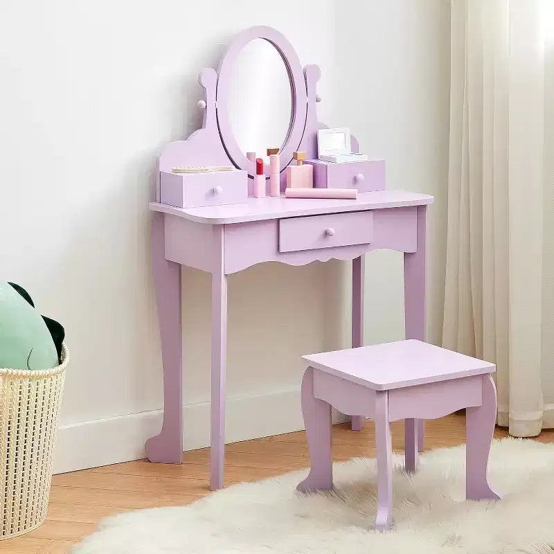 Coiffeuse pour enfants avec miroir réglable, table de jeu de simulation pour enfant, chaise et accessoires de maquillage