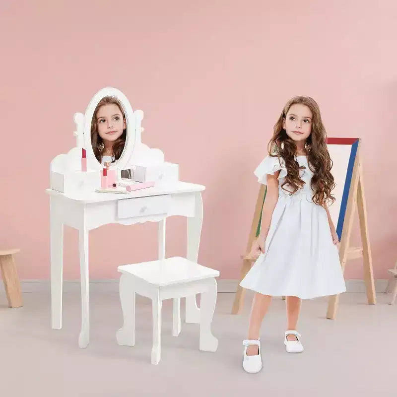 Coiffeuse pour enfants avec miroir réglable, table de jeu de simulation pour enfant, chaise et accessoires de maquillage