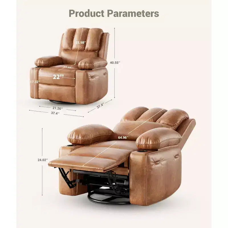 Grand fauteuil inclinable pour adultes en cuir PU, inclinable manuel, canapé en éponge épaisse