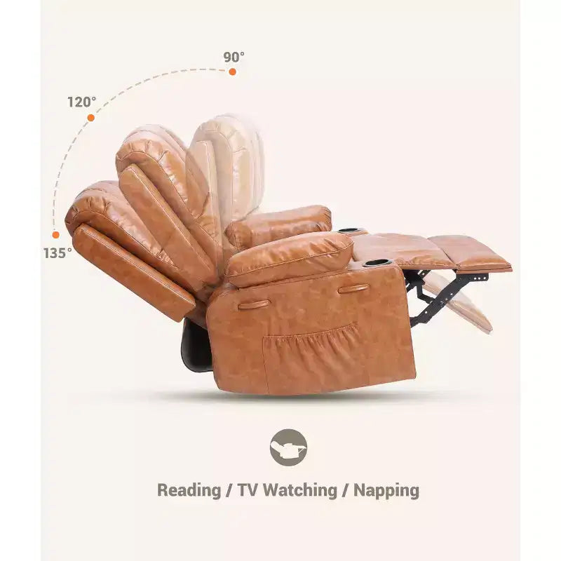 Grand fauteuil inclinable pour adultes en cuir PU, inclinable manuel, canapé en éponge épaisse