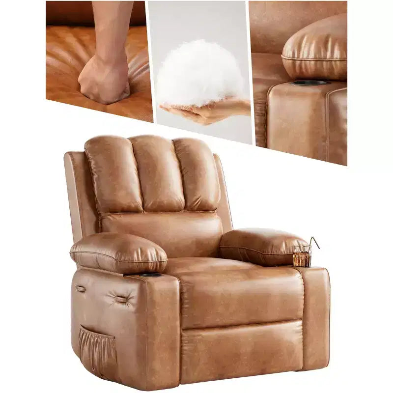 Grand fauteuil inclinable pour adultes en cuir PU, inclinable manuel, canapé en éponge épaisse