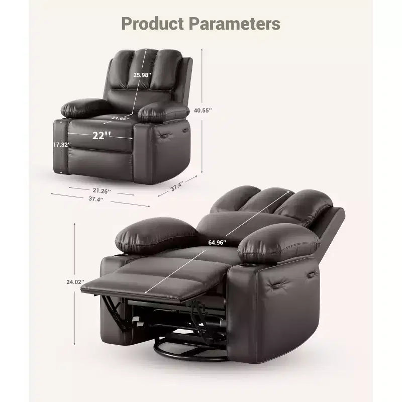 Grand fauteuil inclinable pour adultes en cuir PU, inclinable manuel, canapé en éponge épaisse