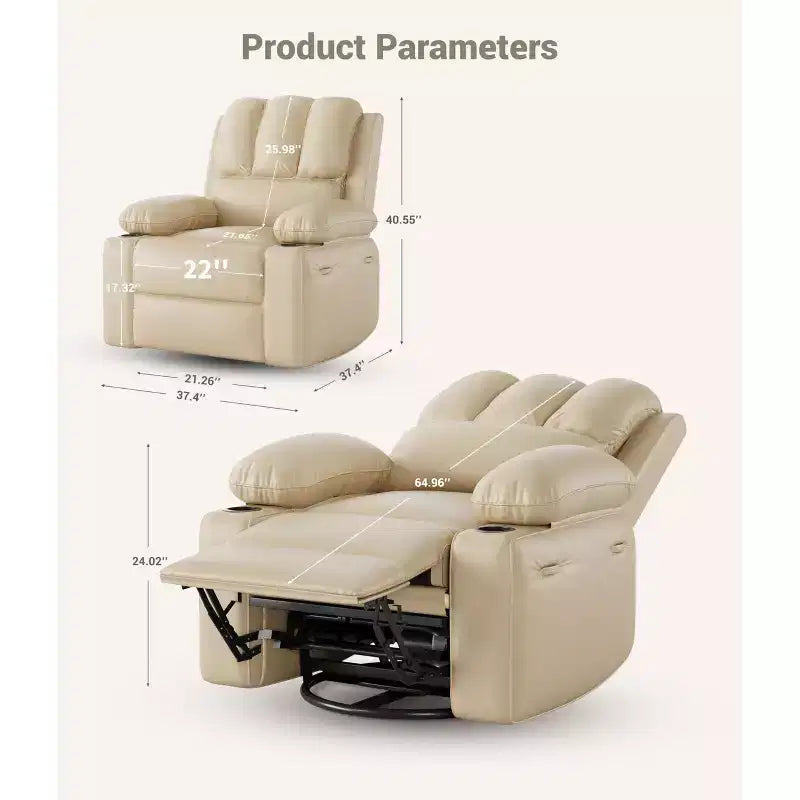 Grand fauteuil inclinable pour adultes en cuir PU, inclinable manuel, canapé en éponge épaisse