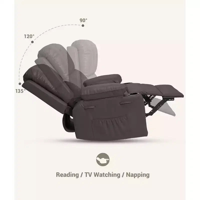 Grand fauteuil inclinable pour adultes en cuir PU, inclinable manuel, canapé en éponge épaisse