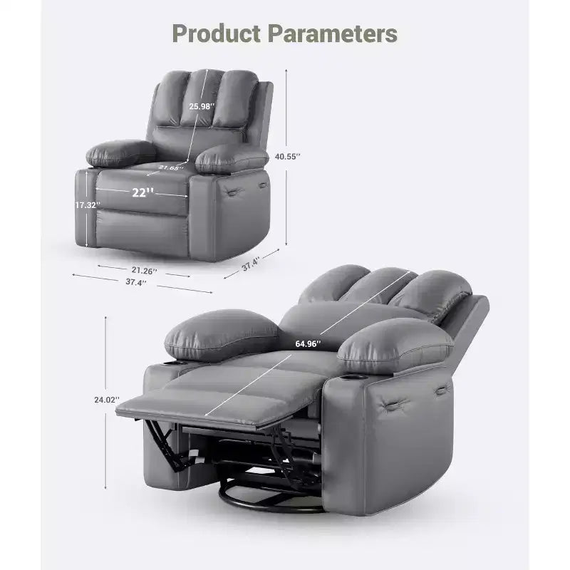 Grand fauteuil inclinable pour adultes en cuir PU, inclinable manuel, canapé en éponge épaisse