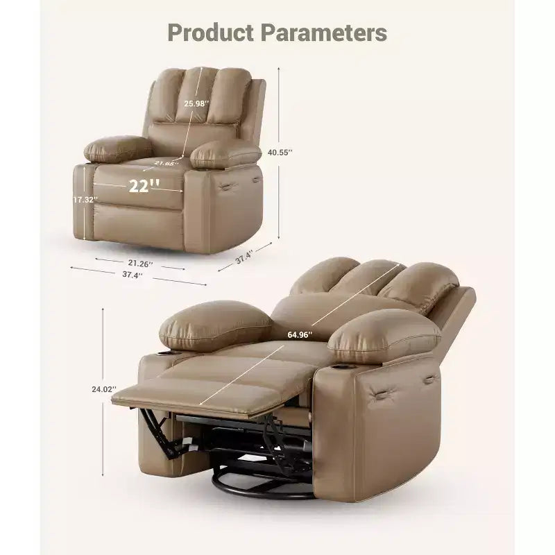 Grand fauteuil inclinable pour adultes en cuir PU, inclinable manuel, canapé en éponge épaisse