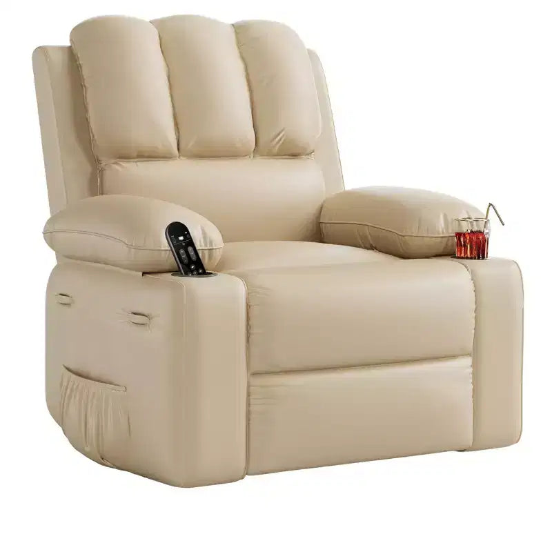 Large Recliner Chair for Adults with Cup Holders - 21.2 Wide PU Leather Manual Recliner, Thick Sponge Sofa for Living Room & Nursery