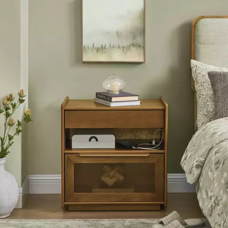 Table d'appoint avec 2 tiroirs, table de chevet moderne en bois pour chambre à coucher, table basse de canapé