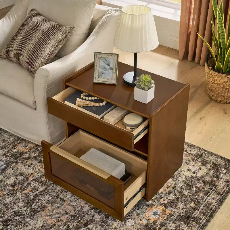 Table d'appoint avec 2 tiroirs, table de chevet moderne en bois pour chambre à coucher, table basse de canapé