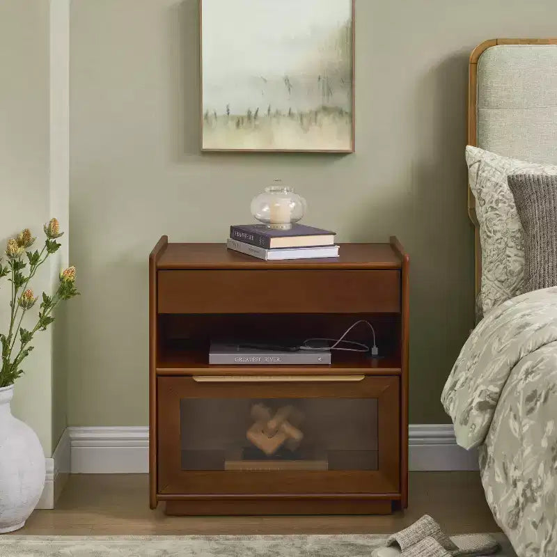 Table d'appoint avec 2 tiroirs, table de chevet moderne en bois pour chambre à coucher, table basse de canapé