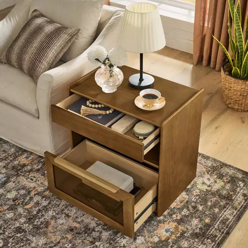 Table d'appoint avec 2 tiroirs, table de chevet moderne en bois pour chambre à coucher, table basse de canapé