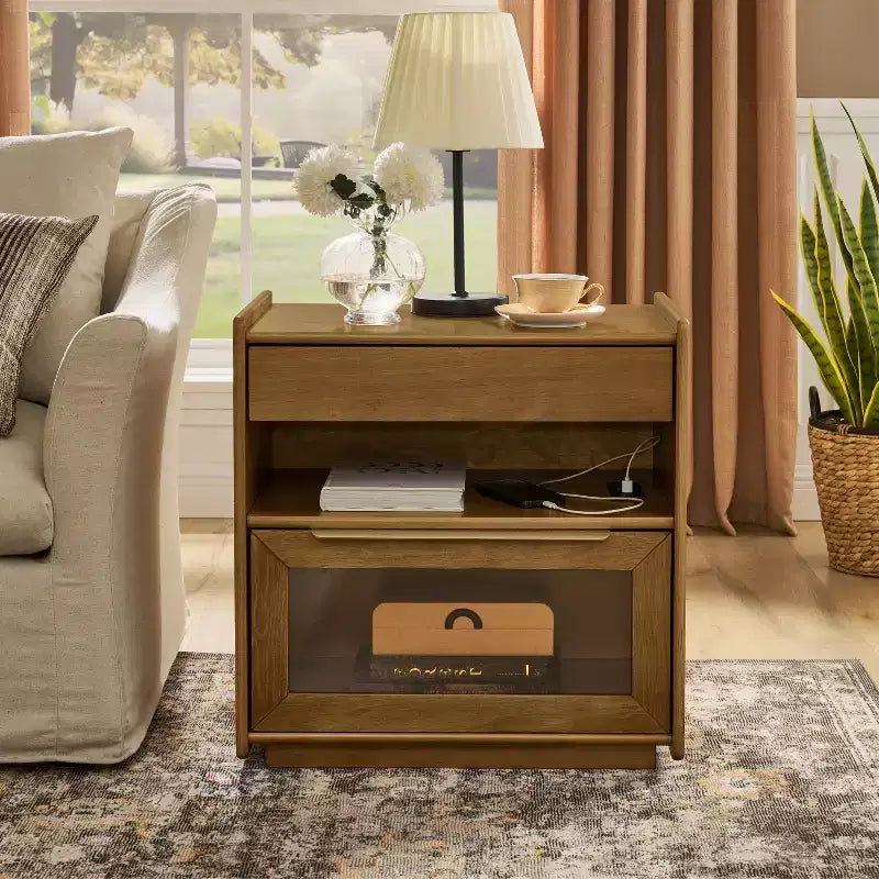 Table d'appoint avec 2 tiroirs, table de chevet moderne en bois pour chambre à coucher, table basse de canapé