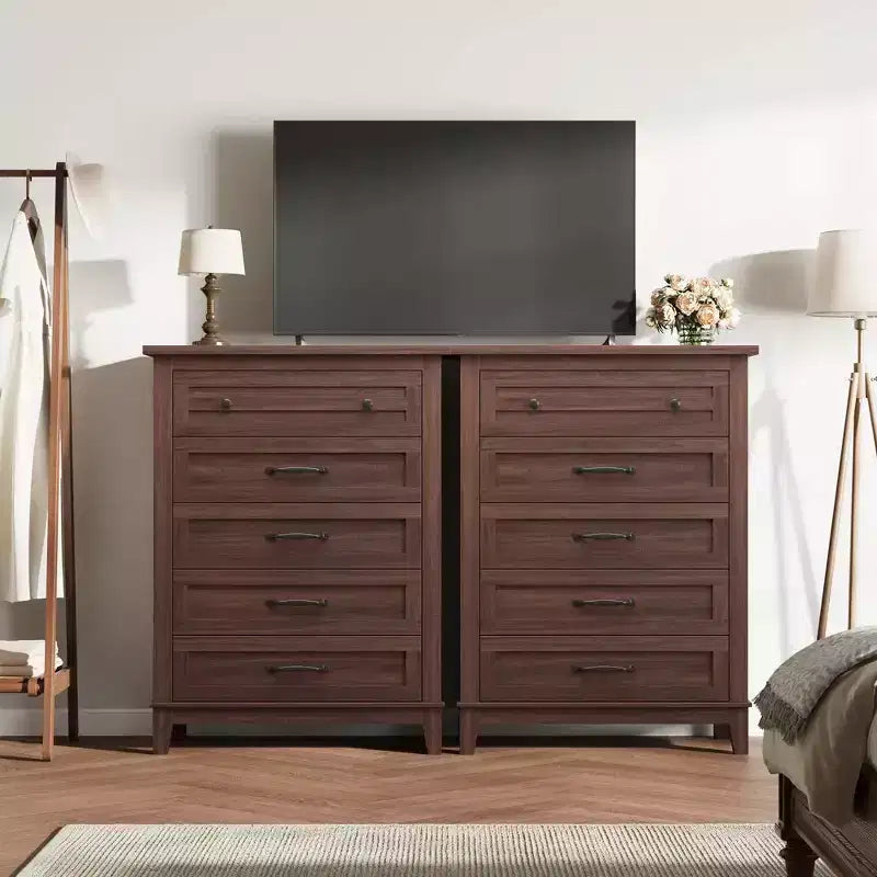 Commode de chambre à 5 tiroirs verticale avec rangement, commode autonome en bois
