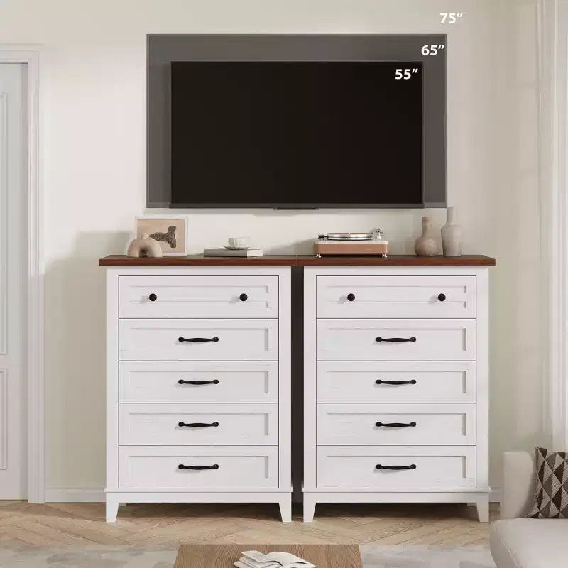 Commode de chambre à 5 tiroirs verticale avec rangement, commode autonome en bois