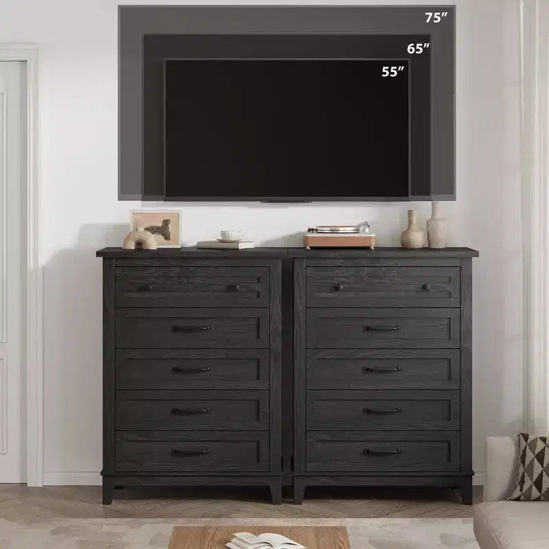 Commode de chambre à 5 tiroirs verticale avec rangement, commode autonome en bois