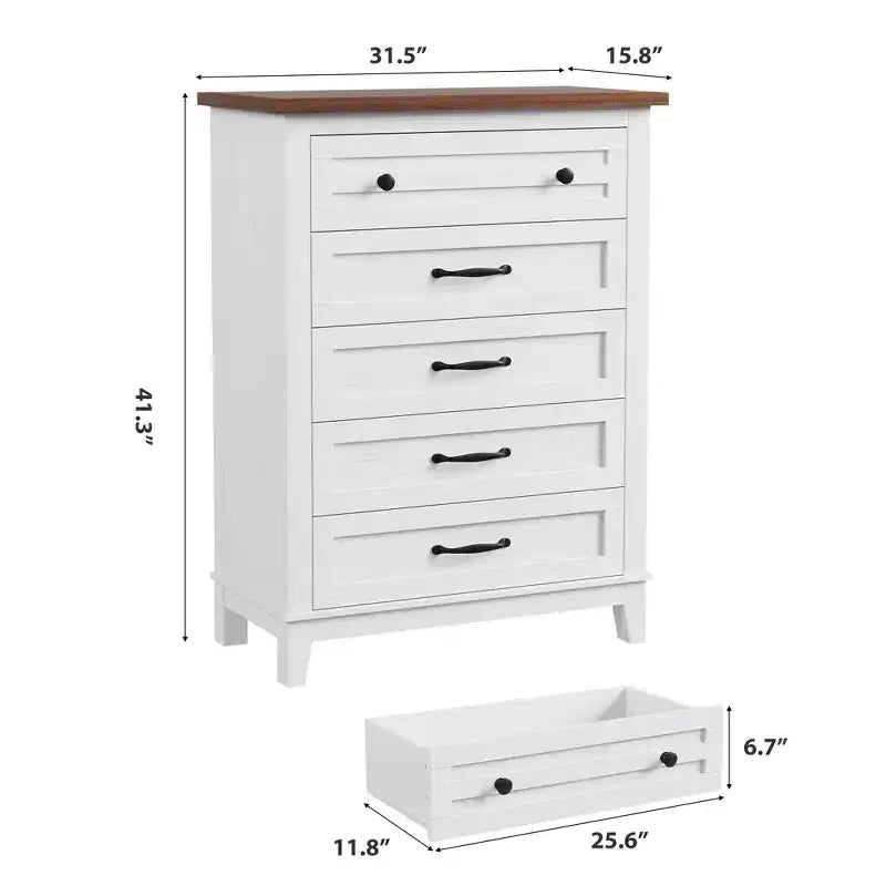 Commode de chambre à 5 tiroirs verticale avec rangement, commode autonome en bois