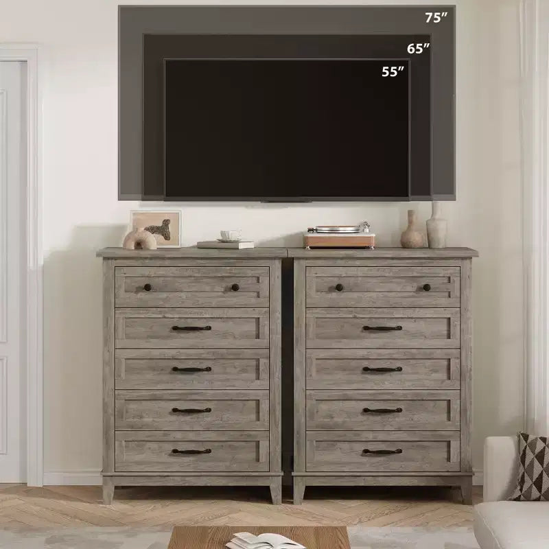 Commode de chambre à 5 tiroirs verticale avec rangement, commode autonome en bois