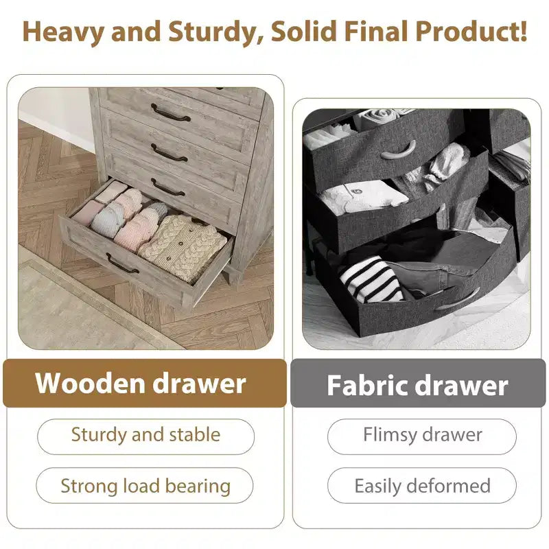 Commode de chambre à 5 tiroirs verticale avec rangement, commode autonome en bois
