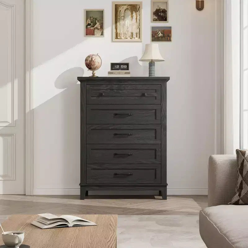 Commode de chambre à 5 tiroirs verticale avec rangement, commode autonome en bois