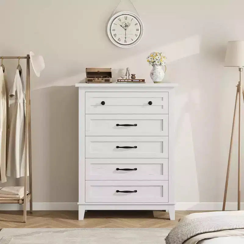Commode de chambre à 5 tiroirs verticale avec rangement, commode autonome en bois
