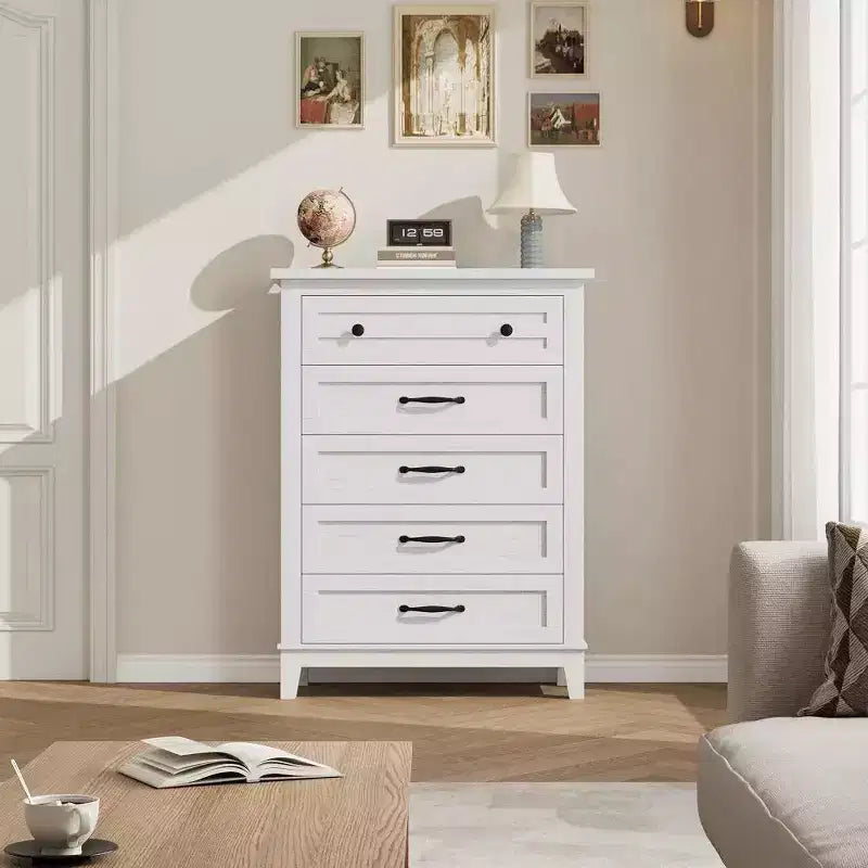 Commode de chambre à 5 tiroirs verticale avec rangement, commode autonome en bois
