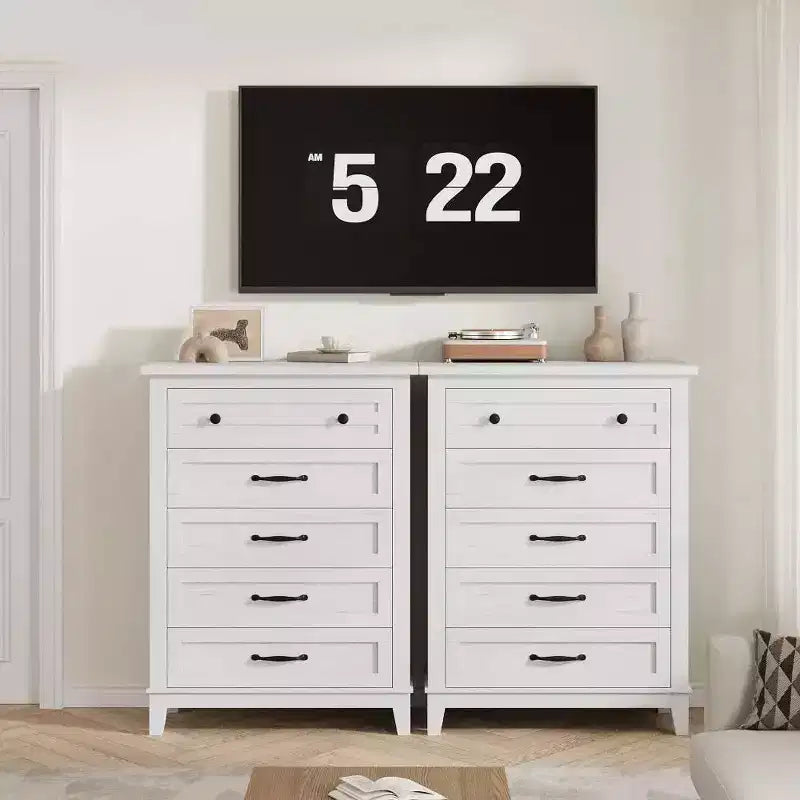 Commode de chambre à 5 tiroirs verticale avec rangement, commode autonome en bois